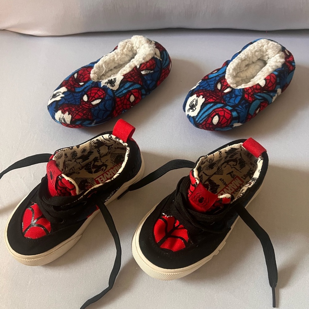 Marvel Spider-Man “Kids” Slippers and Sneakers Red, Black, and Blue.